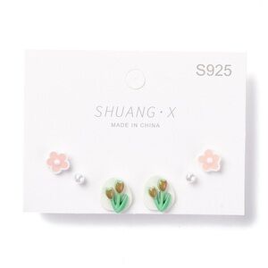 Tulip & Sakura & Round Resin‎ Enamel Stud Earrings Set for Girl Women, with